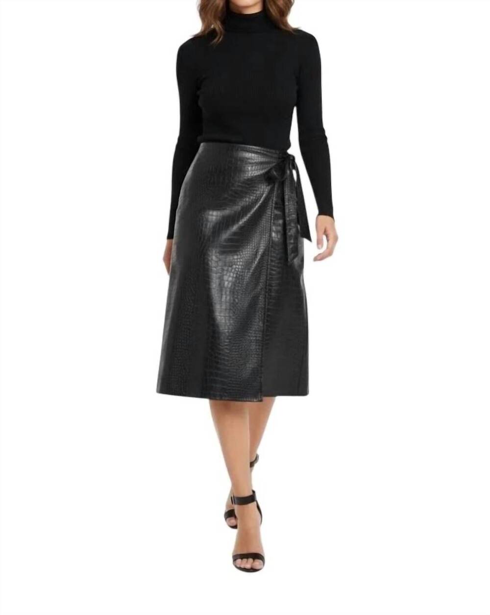 NEW TOCCIN beatrice embossed crocodile midi wrap skirt in black